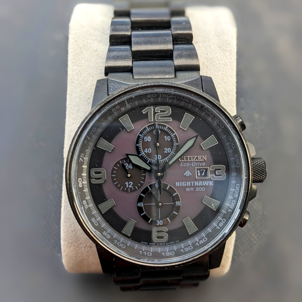 Citizen Nighthawk Solar Eco-Drive All Black Watch Stainless Steel B612-S078245